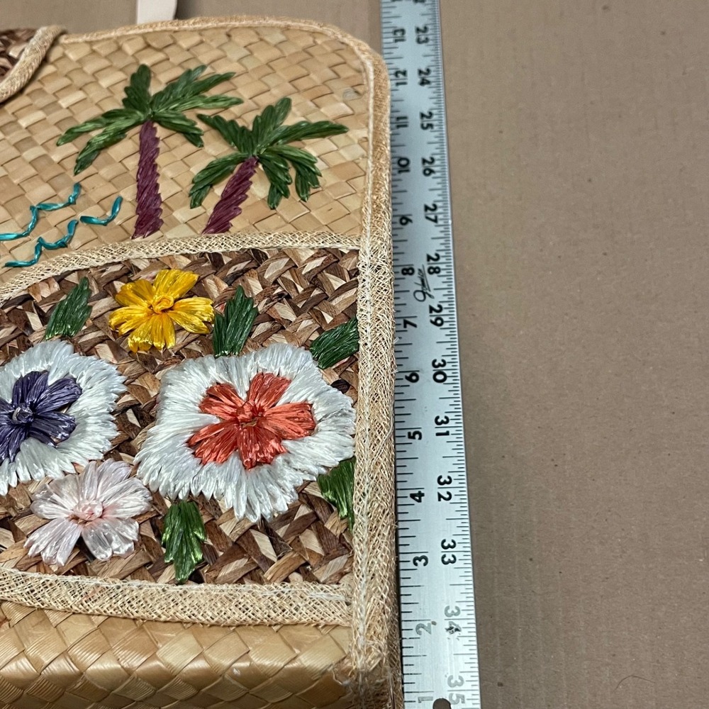 Vintage Mid Century Straw "Florida" Lined Souvenir Embroidered Tote 1950s 1960s - Picture 13 of 14